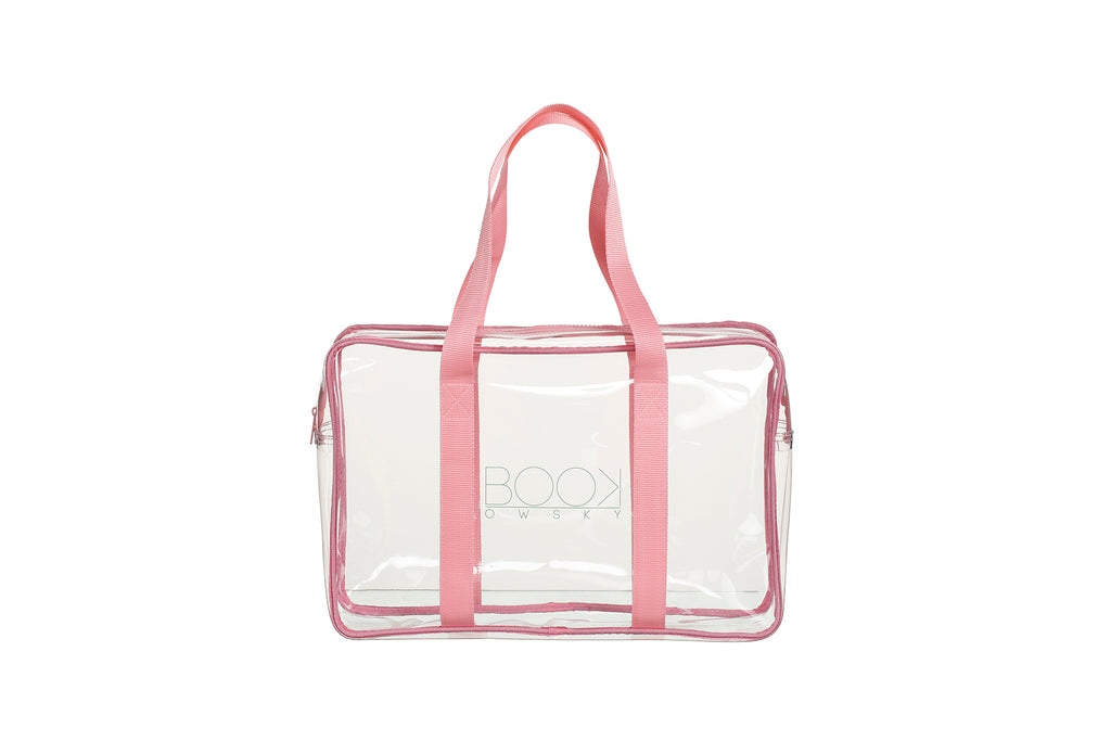 Durchsichtige transparente Bibtasche Unitasche Bibliothekstasche bibbag uniwise rosa PVC bag Longhandle 